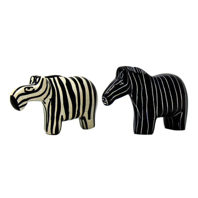 2-Piece Set - Soapstone Zebra Sculptures - Yin-Yang | Ensemble de 2 pièces - Sculptures zébrées en pierre ollaire - Yin-Yang