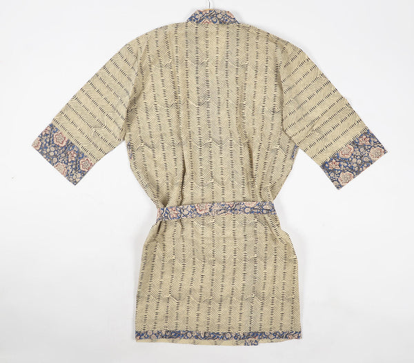 Colt striped block printed kimono with floral tie up belt | Kimono Colt à rayures et imprimé en bloc avec ceinture à nouer fleurie