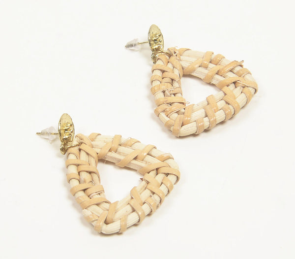 Gold-toned brass & bamboo triangular drop earrings | Boucles d'oreilles triangulaires en bambou et laiton doré