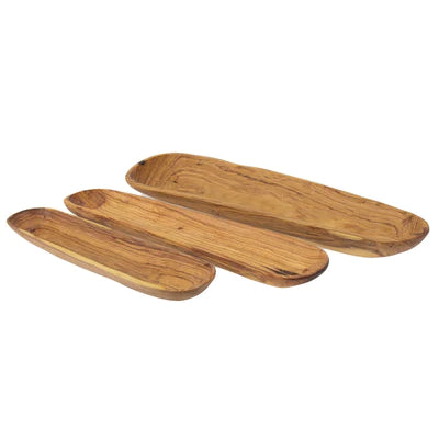 Oblong Nested Olive Wood Bowls, Set of 3 | Bols oblongs emboîtés en bois d'olivier, lot de 3