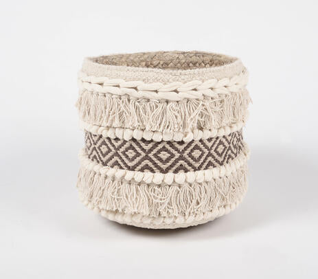 Textured & Panelled Cotton Jute Basket | Panier en jute de coton texturé et à panneaux