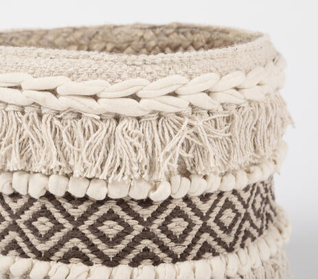 Textured & Panelled Cotton Jute Basket | Panier en jute de coton texturé et à panneaux