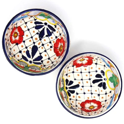 Encantada Handmade Pottery 5.5-inch, Set of 2 Bowls, Dots & Flowers | Encantada Handmade Pottery 5.5-inch, set de 2 bols, Dots & Flowers