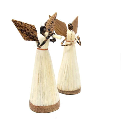Standing Sisal Angel Ornaments, Set of 2 - Music Instruments (5-inch) | Ornements d'ange en sisal, lot de 2 - Instruments de musique (5 pouces)