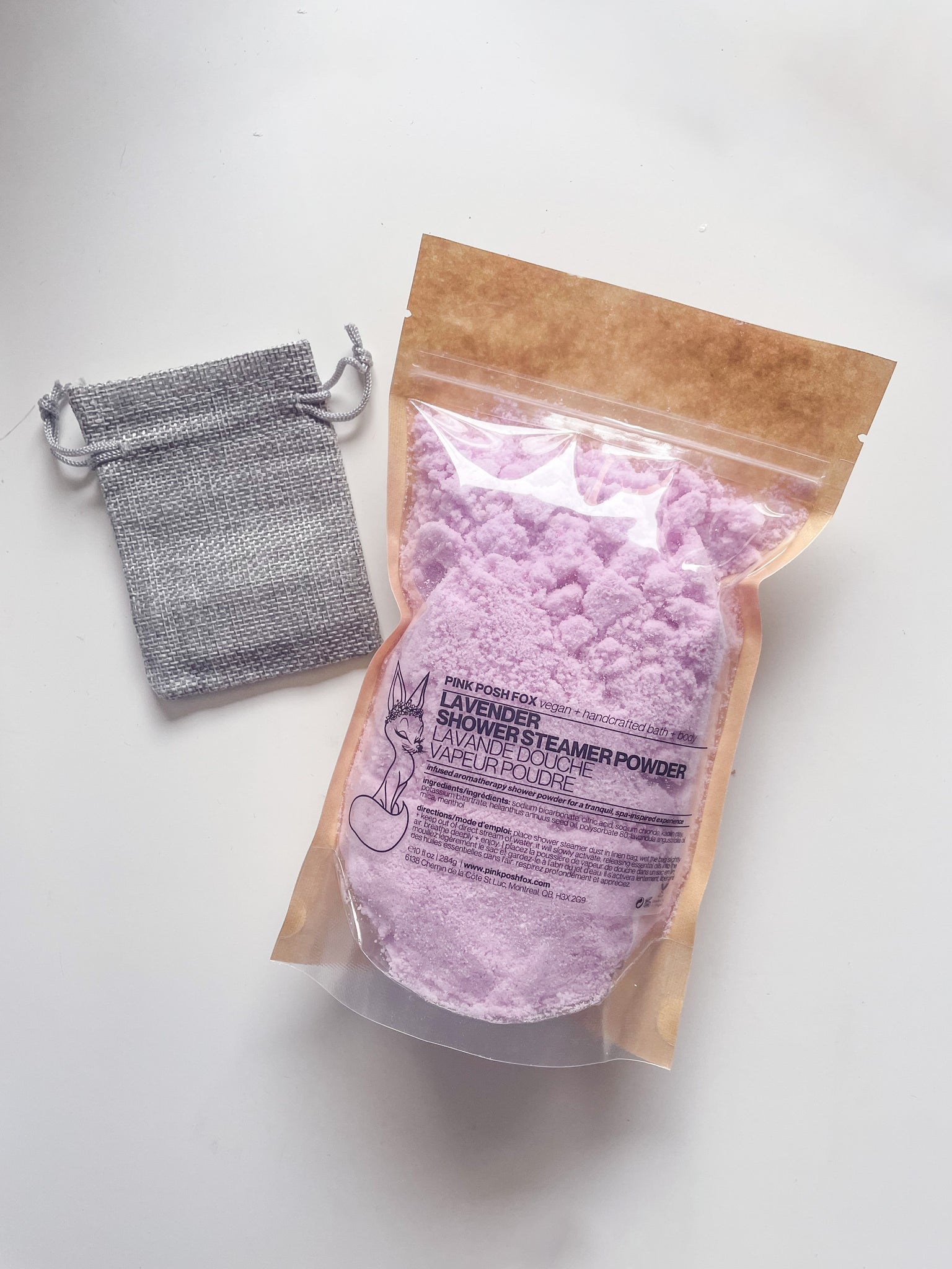 Lavender Shower Steamer Powder with Linen Bag