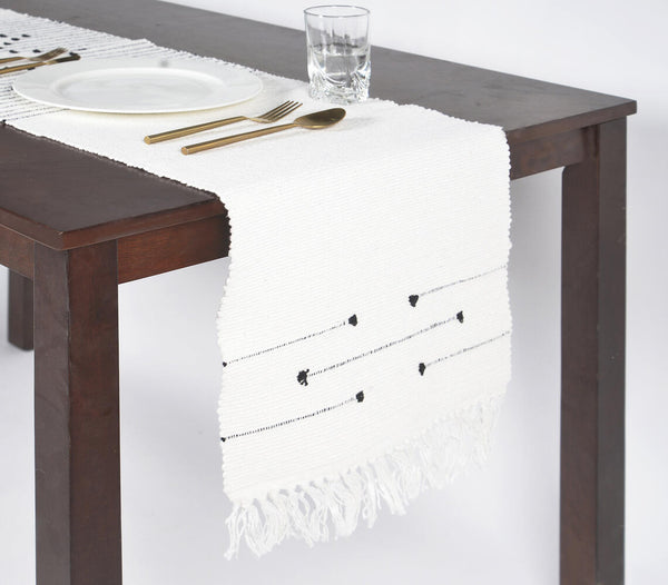 Handwoven stripes & diamonds cotton table runner | Chemin de table en coton tissé à la main, rayures et diamants