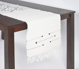 Handwoven stripes & diamonds cotton table runner | Chemin de table en coton tissé à la main, rayures et diamants