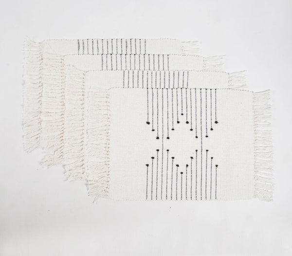 Handwoven cotton minimal placemats (set of 4) | Sets de table minimaux en coton tissé à la main (lot de 4)