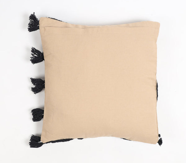 Handwoven cotton black braided-waves cushion | Coussin en coton tressé noir avec des vagues