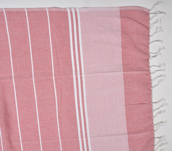 Handwoven cotton striped sage & red bath towels (set of 2) | Serviettes de bain rayées sauge et rouge en coton tissé à la main (lot de 2)