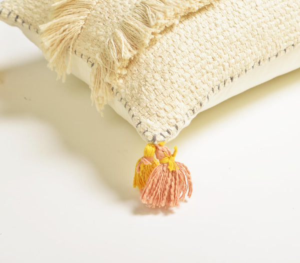 Handwoven fringed lumbar cushion | Coussin lombaire frangé tissé à la main