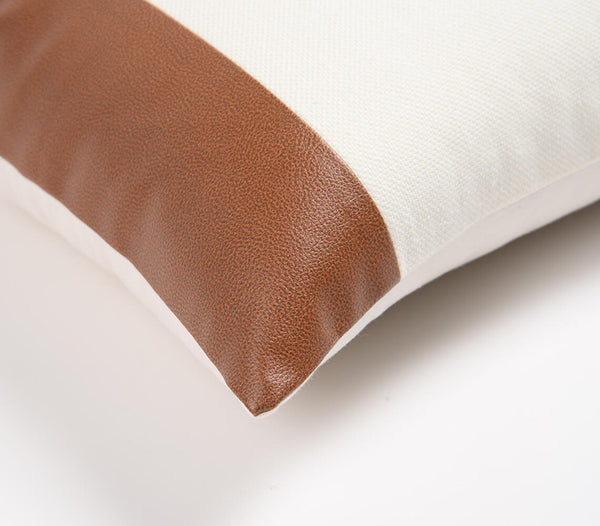 Patchwork cotton & pu cushion | Coussin patchwork en coton et pu