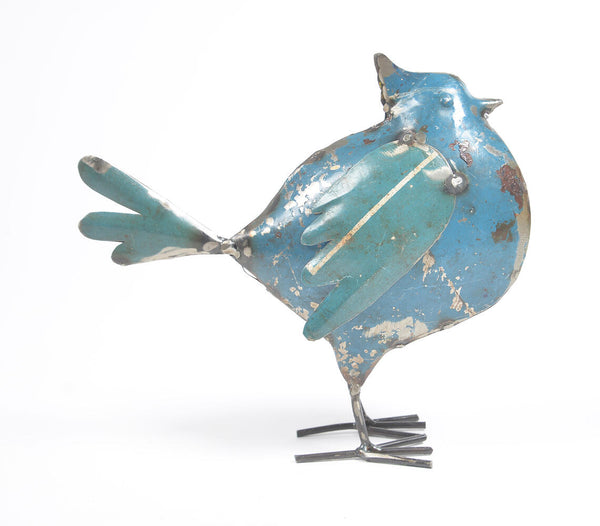 Recycled iron blue bird tabletop decorative | Oiseau bleu en fer recyclé pour table
