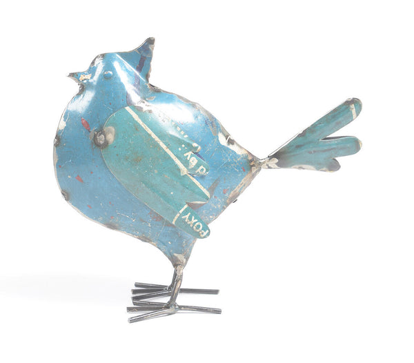 Recycled iron blue bird tabletop decorative | Oiseau bleu en fer recyclé pour table