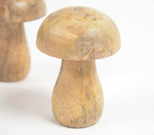Earthy wooden mushroom decoratives (set of 2) | Décorations en bois pour champignons (lot de 2)