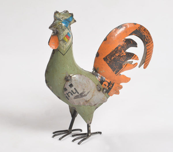 Hand cut recycled iron rooster showpiece | Coq en fer recyclé découpé à la main