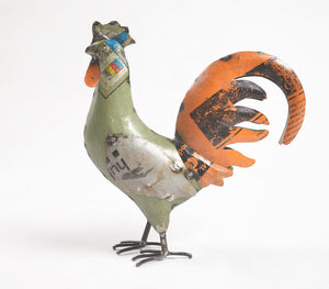 Hand cut recycled iron rooster showpiece | Coq en fer recyclé découpé à la main