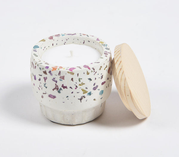 English lavender terrazzo concrete candle jar | Photophore en béton terrazzo lavande anglaise