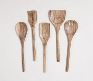 Hand carved acacia wood assorted cooking spoons (set of 5) | Cuillères de cuisine assorties en bois d'acacia sculpté à la main (lot de 5)