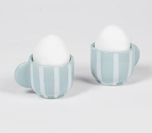 Ceramic striped egg cups (set of 2) | Coquetiers en céramique à rayures (lot de 2)