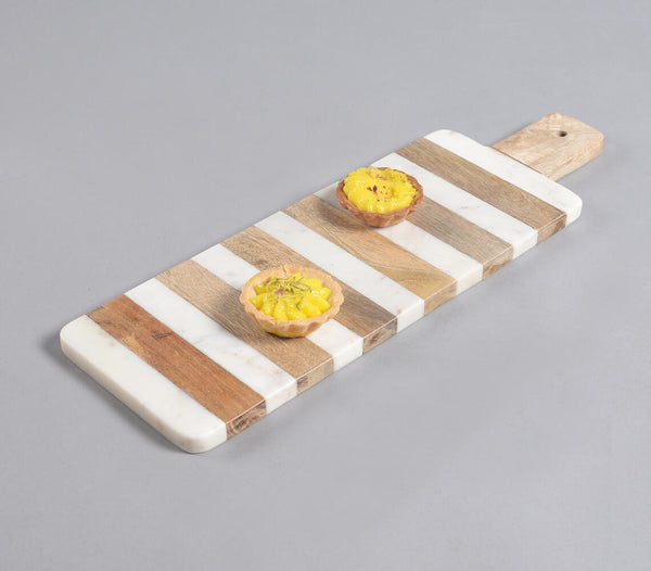 Lacquered striped mango wood & stone serving platter | Plat de service en bois de manguier rayé laqué et pierre