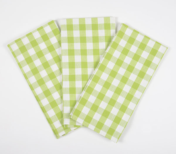 Lime checkered handwoven cotton kitchen towels (set of 3) | Serviettes de cuisine en coton tissé à la main à carreaux (lot de 3)