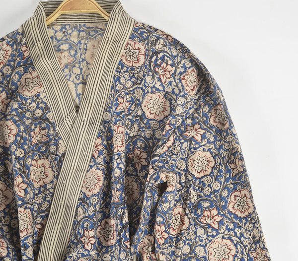 Block Printed Floral Kimono with Belt | Kimono imprimé floral avec ceinture