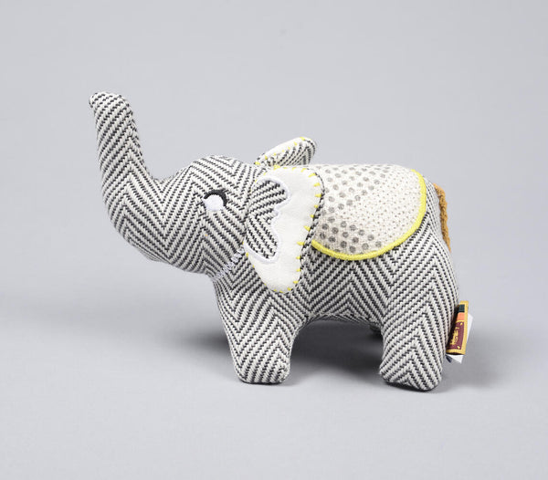 Embroidered recycled fabric plush elephant toy | Jouet éléphant en peluche en tissu recyclé brodé