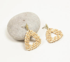 Gold-toned brass & bamboo triangular drop earrings | Boucles d'oreilles triangulaires en bambou et laiton doré