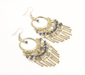 Metallic beaded statement dangle earrings | Boucles d'oreilles pendantes en perles métalliques