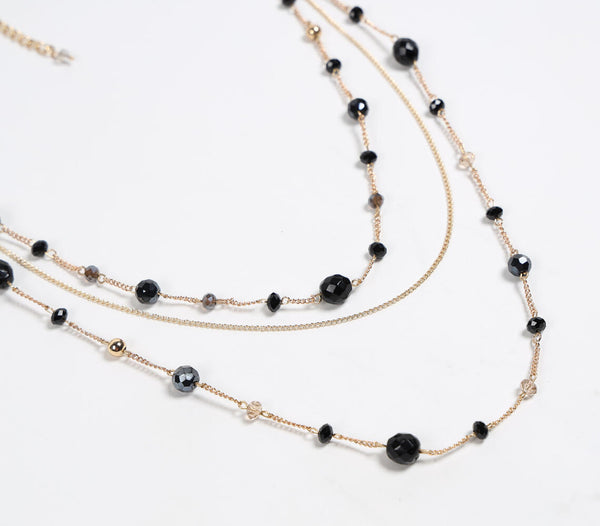 Glass crystal black beads layered necklace | Collier de perles noires en cristal de verre