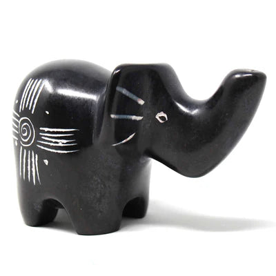 Soapstone Elephant - Medium 2.5 - 3 inch - Black Accents | Eléphant en pierre ollaire - Moyen 2.5 - 3 pouces - Accents noirs
